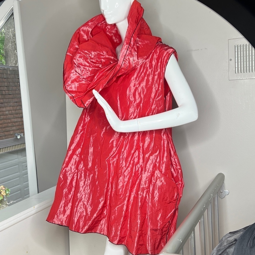 Susan Otterson Sz M Nylon Structured High Collar Two Drop Pockets Mini Dress